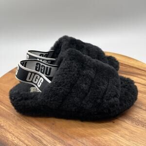 UGG Fluff Yeah Slippers Slip On Black Womens Size 6 Casual Clogs Comfort Shoes